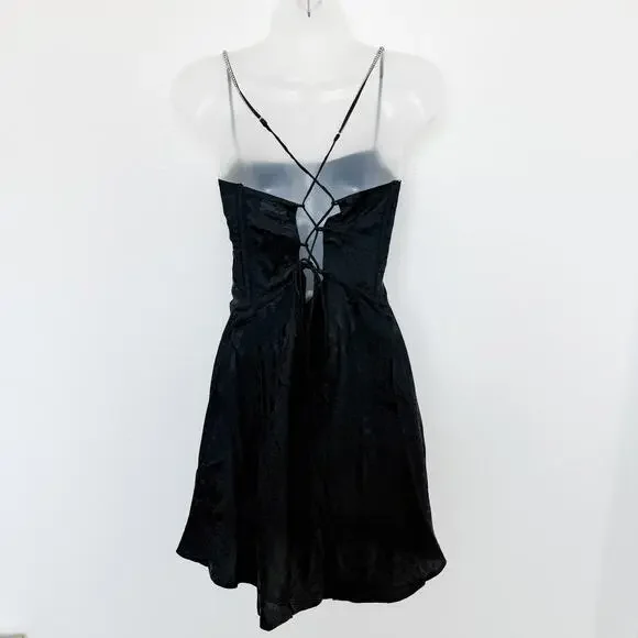 For Love & Lemons Dress Womens Medium Black Gabrielle Mini Slip Whimsygoth Y2K‎ - Picture 11 of 14